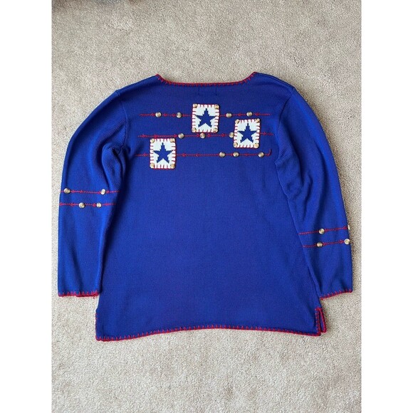 Quacker Factory Sweater Womens L American Flag Button Embroidery Granny Core - Picture 2 of 7